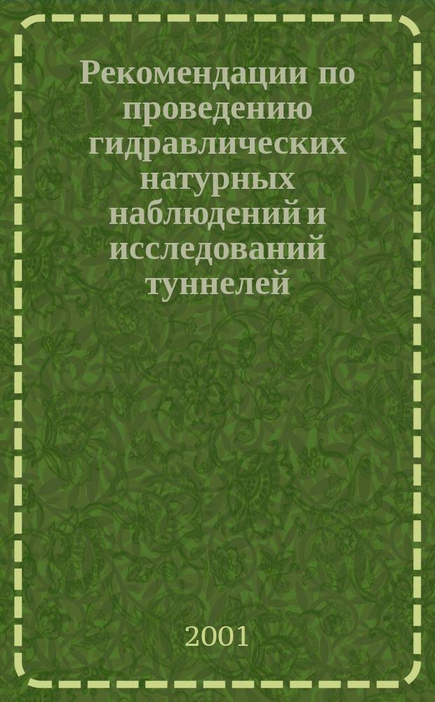 Рекомендации по проведению гидравлических натурных наблюдений и исследований туннелей : П94-2001/ВНИИГ