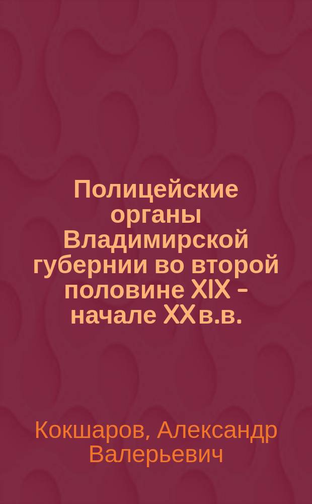 Полицейские органы Владимирской губернии во второй половине XIX - начале XX в.в. : Автореф. дис. на соиск. учен. степ. к.ист.н. : Спец. 07.00.02