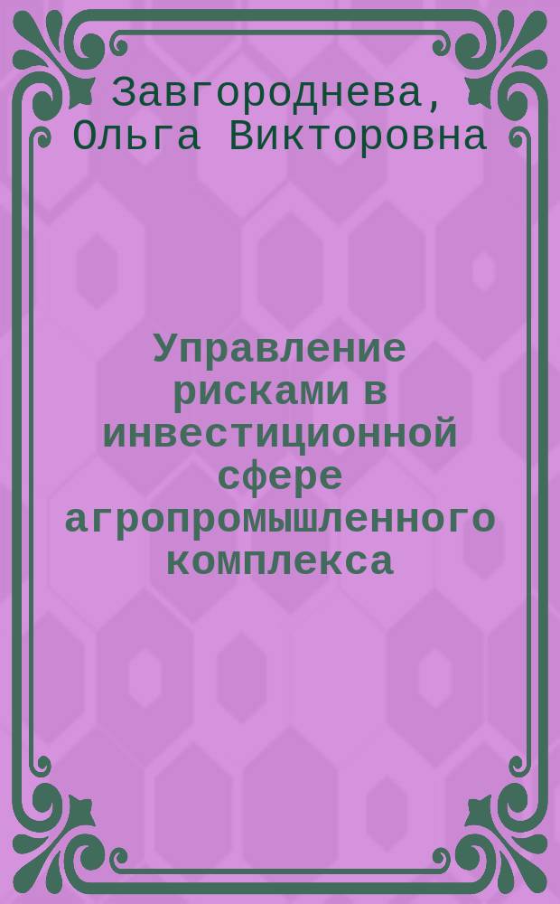 Управление рисками в инвестиционной сфере агропромышленного комплекса : Автореф. дис. на соиск. учен. степ. к.э.н. : Спец. 08.00.05