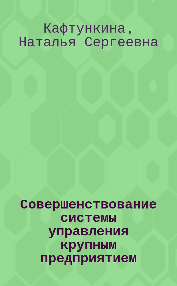Совершенствование системы управления крупным предприятием (на материалах промышленности Павлодарской области) : Автореф. дис. на соиск. учен. степ. к.э.н. : Спец. 08.00.05