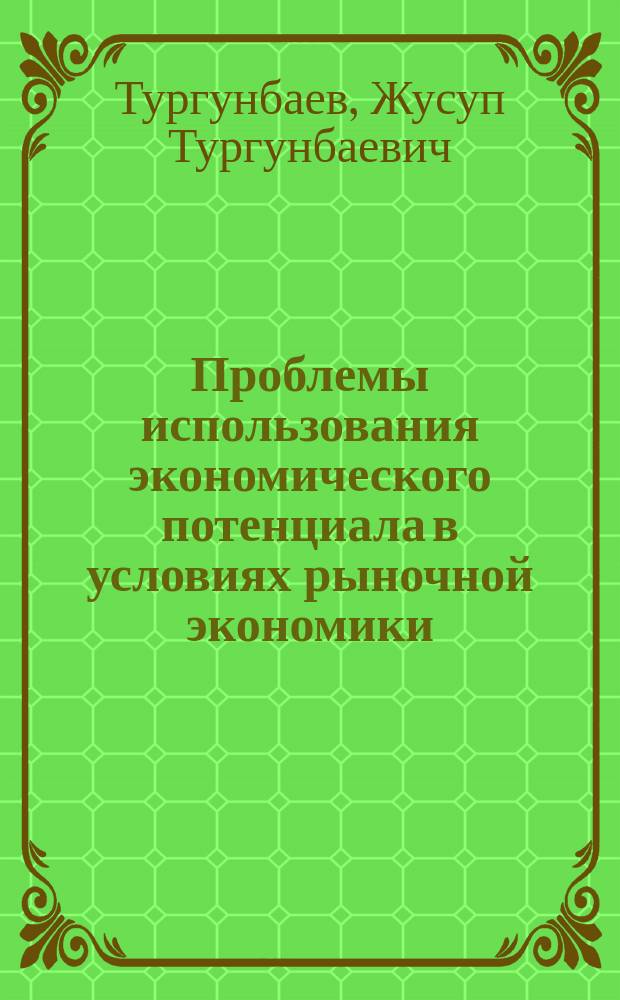 Проблемы использования экономического потенциала в условиях рыночной экономики (на примере Южного региона Кыргызской Республики) : Автореф. дис. на соиск. учен. степ. д.э.н. : Спец. 08.00.05
