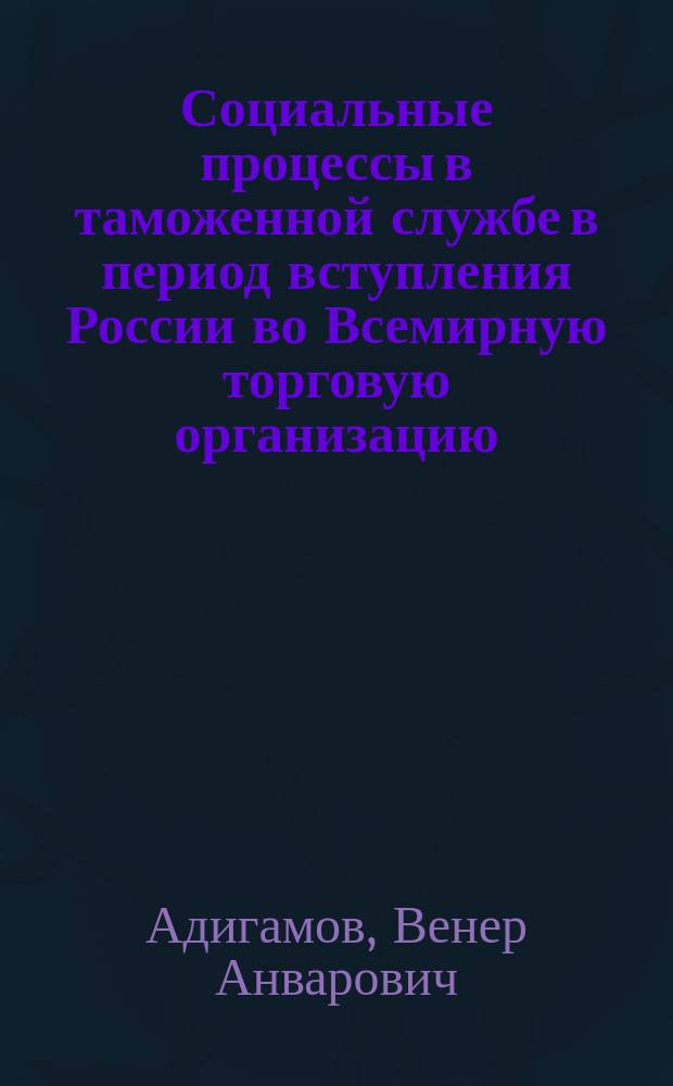 Социальные процессы в таможенной службе в период вступления России во Всемирную торговую организацию : Автореф. дис. на соиск. учен. степ. к.социол.н. : Спец. (22.00.04)