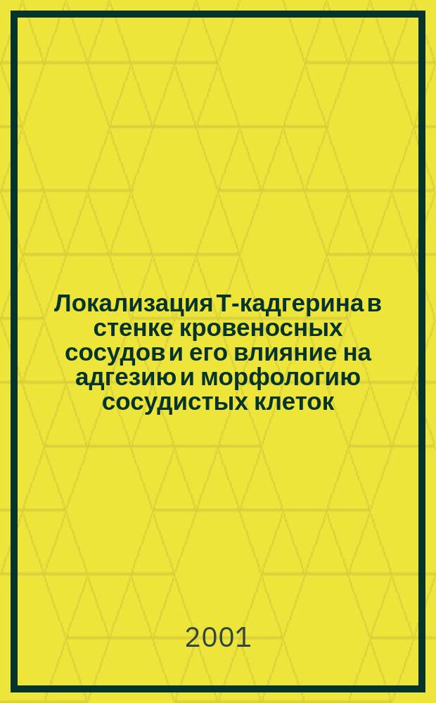 Локализация Т-кадгерина в стенке кровеносных сосудов и его влияние на адгезию и морфологию сосудистых клеток : Автореф. дис. на соиск. учен. степ. к.б.н. : Спец. 03.00.25