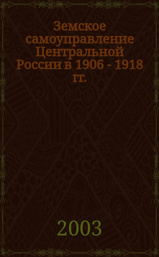 Земское самоуправление Центральной России в 1906 - 1918 гг.: эволюция на последних этапах деятельности : Автореф. дис. на соиск. учен. степ. д.ист.н. : Спец. 07.00.02