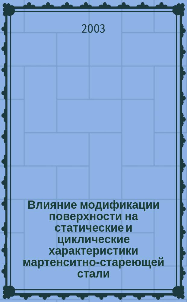 Влияние модификации поверхности на статические и циклические характеристики мартенситно-стареющей стали : Автореф. дис. на соиск. учен. степ. к.т.н. : Спец. (05.16.01)