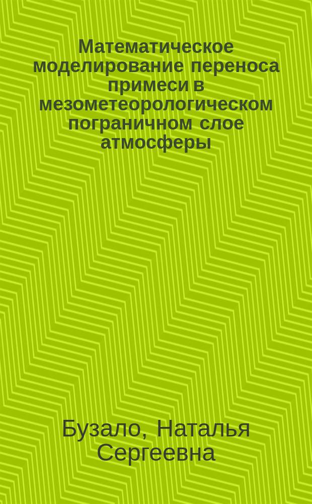 Математическое моделирование переноса примеси в мезометеорологическом пограничном слое атмосферы : Автореф. дис. на соиск. учен. степ. к.т.н. : Спец. 05.13.18