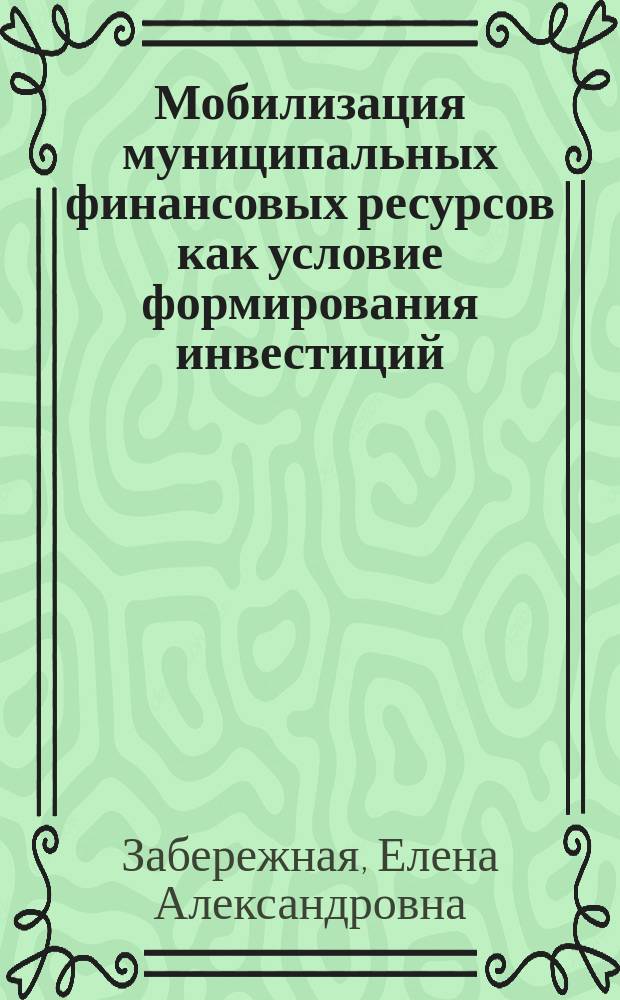Мобилизация муниципальных финансовых ресурсов как условие формирования инвестиций : Автореф. дис. на соиск. учен. степ. к.э.н. : Спец. 08.00.10
