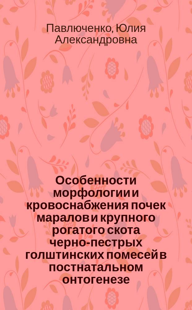 Особенности морфологии и кровоснабжения почек маралов и крупного рогатого скота черно-пестрых голштинских помесей в постнатальном онтогенезе : Автореф. дис. на соиск. учен. степ. к.вет.н. : Спец. 16.00.02