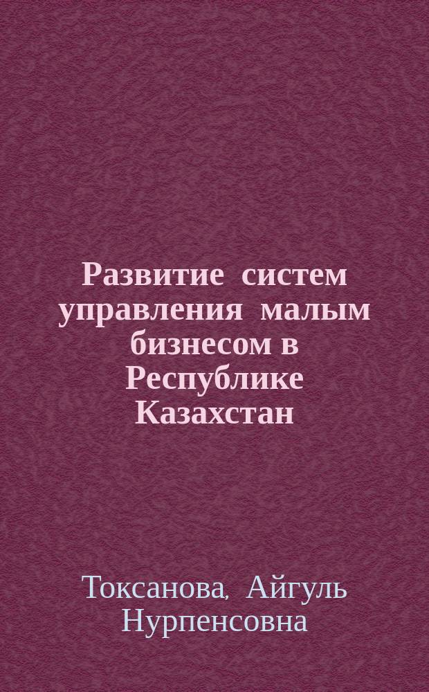 Развитие систем управления малым бизнесом в Республике Казахстан : Автореф. дис. на соиск. учен. степ. д.э.н. : Спец. 08.00.05