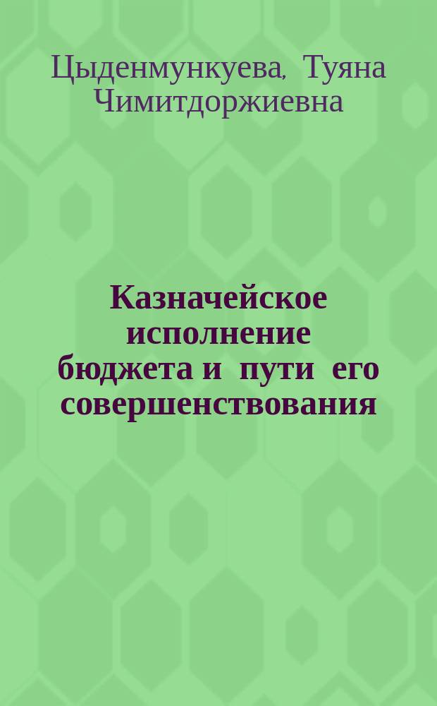 Казначейское исполнение бюджета и пути его совершенствования : (На прим. Респ. Бурятия) : Автореф. дис. на соиск. учен. степ. к.э.н. : Спец. 08.00.10