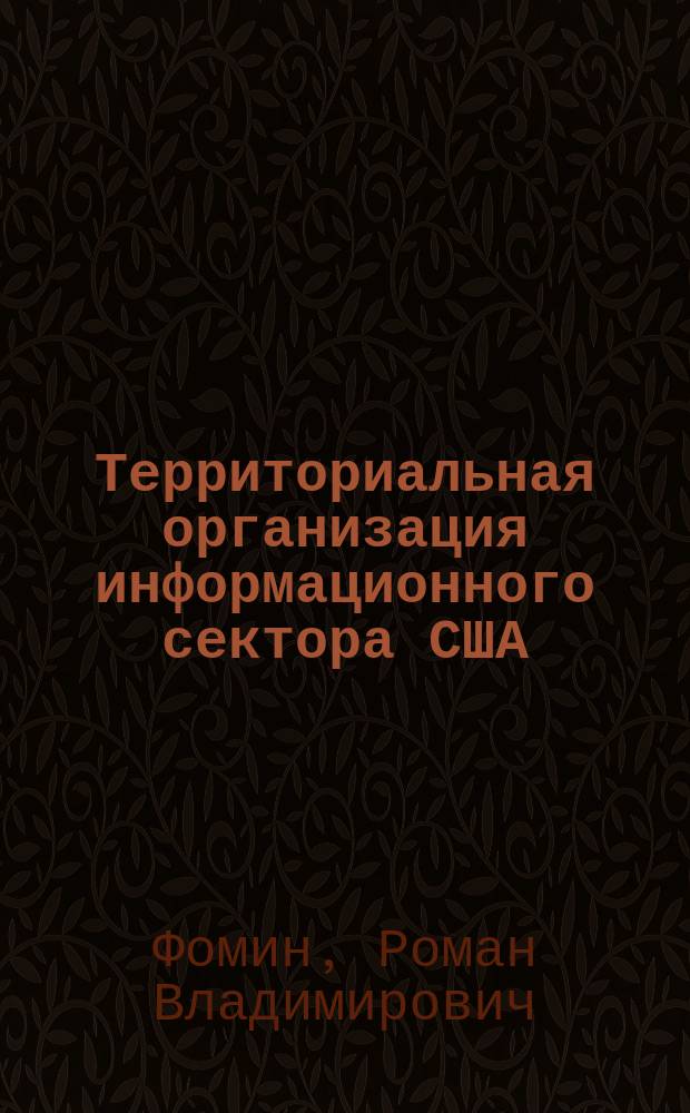 Территориальная организация информационного сектора США : Автореф. дис. на соиск. учен. степ. к.г.н. : Спец. 25.00.24