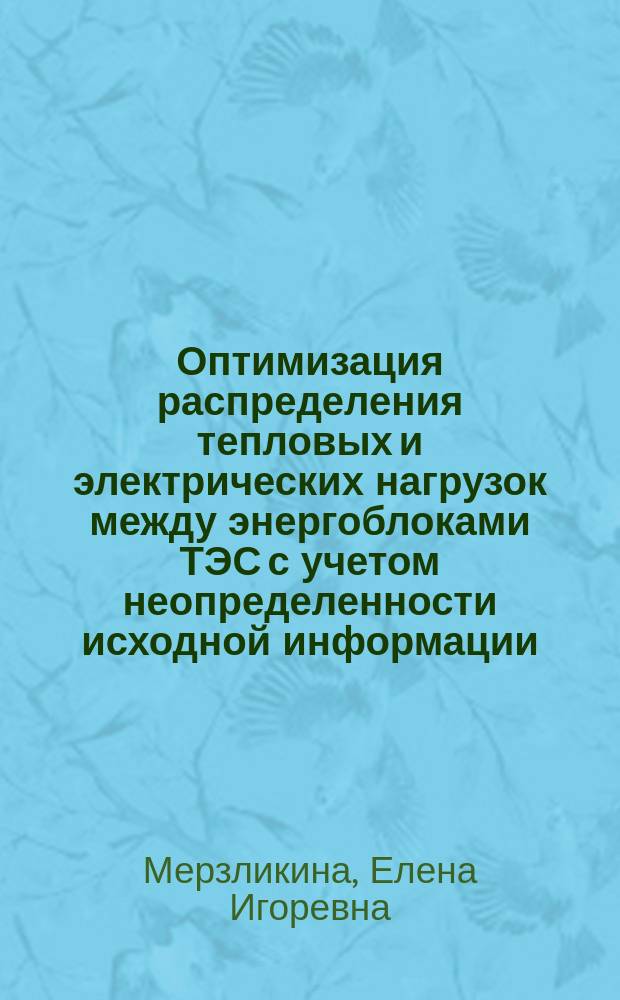 Оптимизация распределения тепловых и электрических нагрузок между энергоблоками ТЭС с учетом неопределенности исходной информации : автореф. дис. на соиск. учен. степ. к.т.н. : спец. 05.13.06