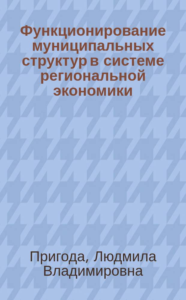 Функционирование муниципальных структур в системе региональной экономики