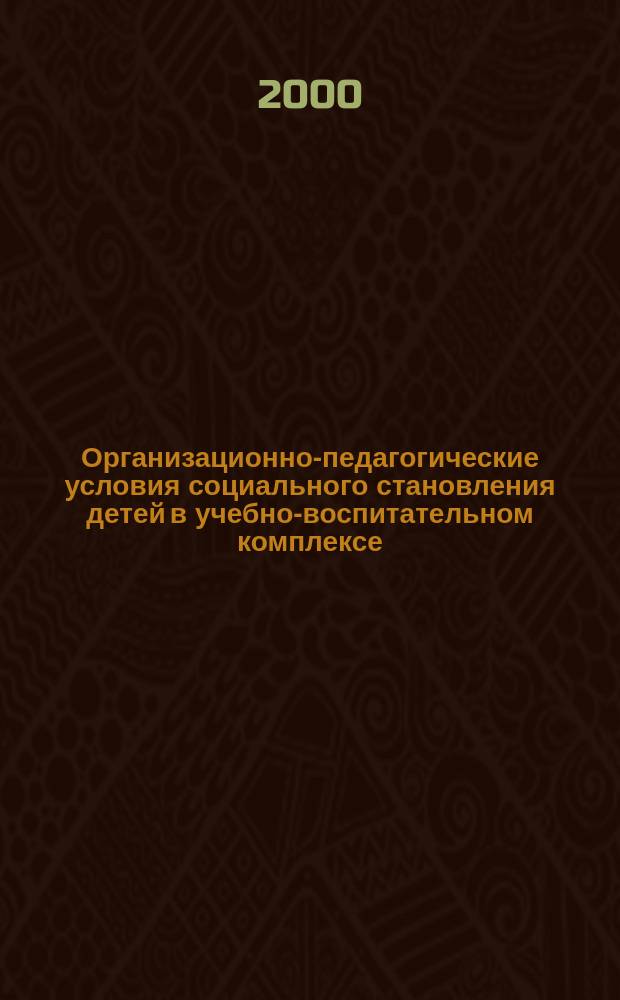Организационно-педагогические условия социального становления детей в учебно-воспитательном комплексе : автореф. дис. на соиск. учен. степ. к.п.н. : спец. 13.00.01
