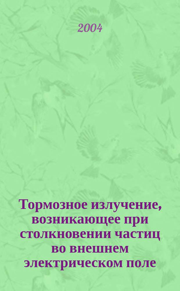 Тормозное излучение, возникающее при столкновении частиц во внешнем электрическом поле : автореф. дис. на соиск. учен. степ. канд. физ.-мат. наук : специальность 01.04.05 <Оптика> : специальность 01.04.02 <Теорет. физика>