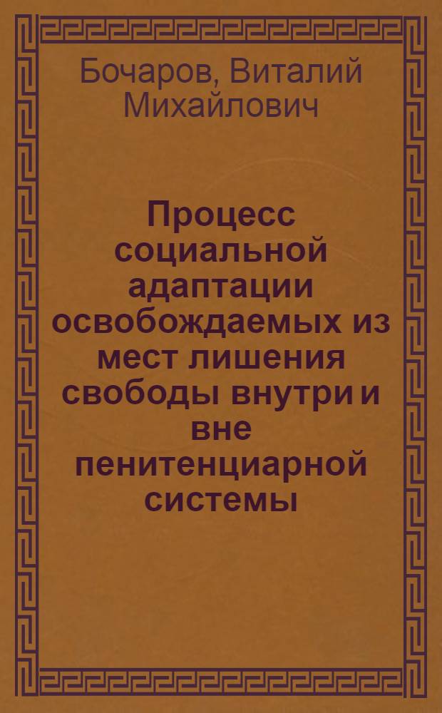 Процесс социальной адаптации освобождаемых из мест лишения свободы внутри и вне пенитенциарной системы : автореф. дис. на соиск. учен. степ. к.социол.н. : спец. 22.00.04