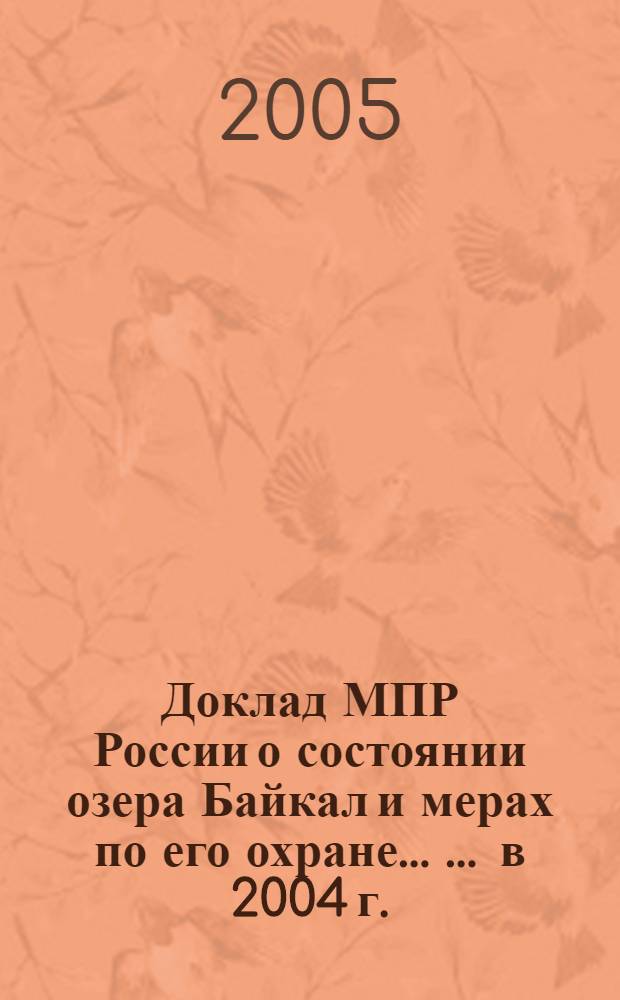 Доклад МПР России о состоянии озера Байкал и мерах по его охране ... ... в 2004 г.