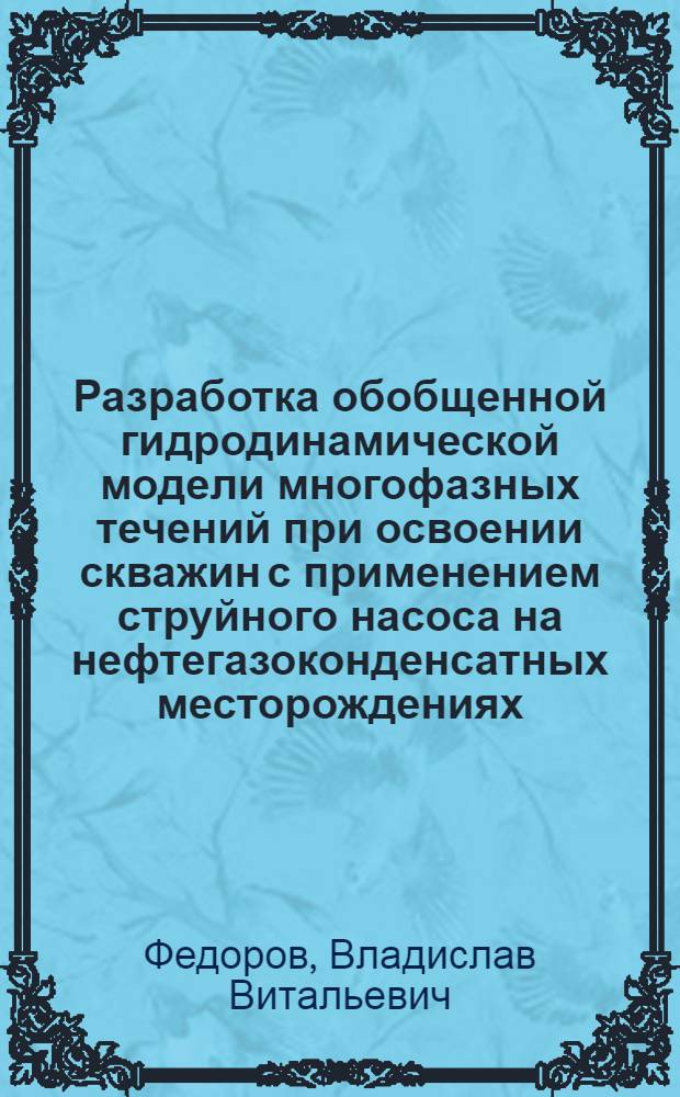 Разработка обобщенной гидродинамической модели многофазных течений при освоении скважин с применением струйного насоса на нефтегазоконденсатных месторождениях : автореф. дис. на соиск. учен. степ. канд. техн. наук : спец. 01.02.05