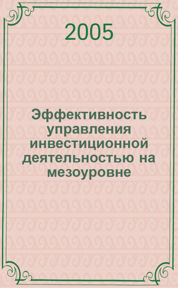 Эффективность управления инвестиционной деятельностью на мезоуровне : автореф. дис. на соиск. учен. степ. канд. экон. наук : специальность 08.00.05 <Экономика и упр. нар. хоз-вом>