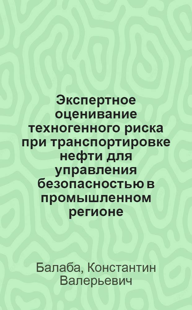 Экспертное оценивание техногенного риска при транспортировке нефти для управления безопасностью в промышленном регионе : автореф. дис. на соиск. учен. степ. к.т.н. : спец. 05.13.01 : спец. 05.13.10