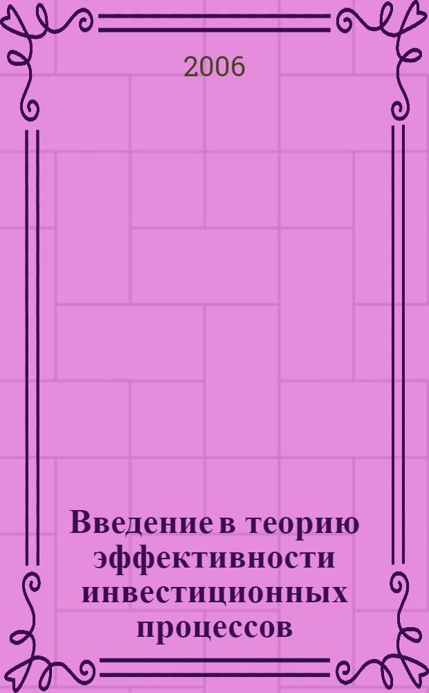Введение в теорию эффективности инвестиционных процессов