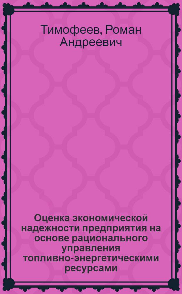 Оценка экономической надежности предприятия на основе рационального управления топливно-энергетическими ресурсами : автореф. дис. на соиск. учен. степ. канд. экон. наук : специальность 08.00.05 <Экономика и упр. нар. хоз-вом>