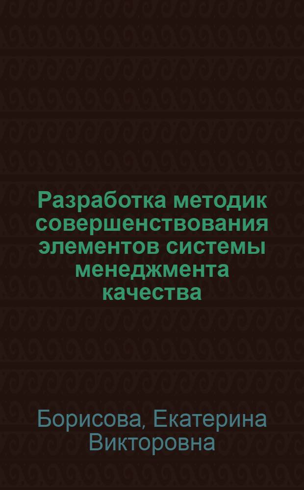 Разработка методик совершенствования элементов системы менеджмента качества : (На примере СМК головного предприятия-изготовителя ракетно-космической техники) : автореф. дис. на соиск. учен. степ. канд. техн. наук : специальность 05.02.23 <Стандартизация и упр. качеством продукции>