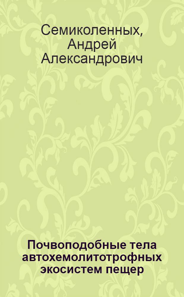 Почвоподобные тела автохемолитотрофных экосистем пещер : (на примере пещер хребета Кугитангтау, Восточный Туркменистан) : автореф. дис. на соиск. учен. степ. к.б.н. : специальность 03.00.27
