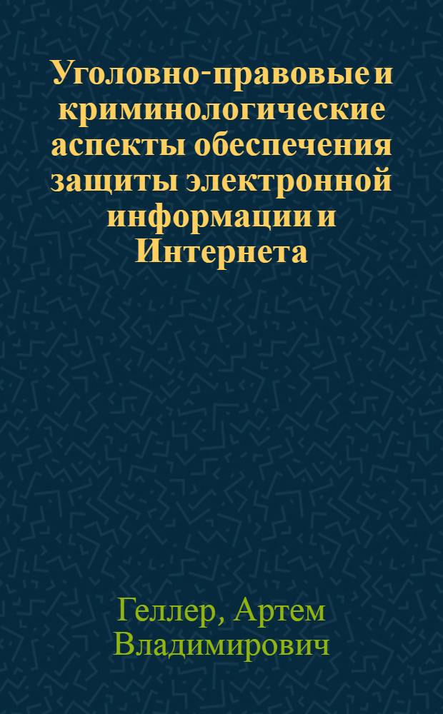 Уголовно-правовые и криминологические аспекты обеспечения защиты электронной информации и Интернета : автореф. дис. на соиск. учен. степ. канд. юрид. наук : специальность 12.00.08 <Уголов. право и криминология; уголов.-исполнит. право>