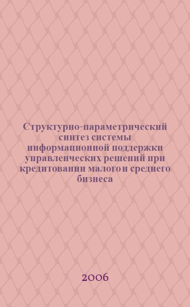 Структурно-параметрический синтез системы информационной поддержки управленческих решений при кредитовании малого и среднего бизнеса : автореф. дис. на соиск. учен. степ. канд. техн. наук : специальность 05.13.10 <Упр. в соц. и экон. системах>