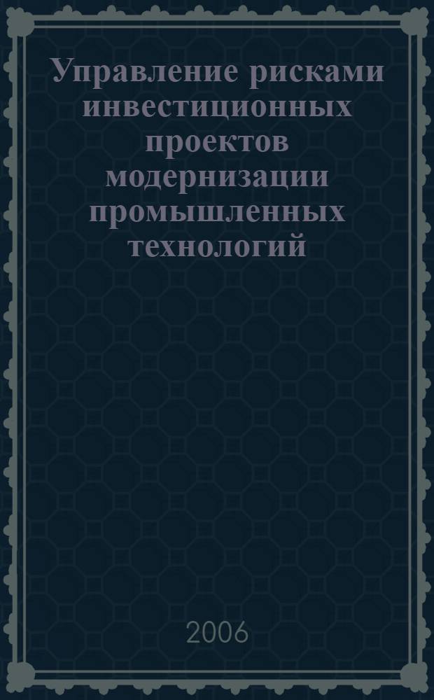 Управление рисками инвестиционных проектов модернизации промышленных технологий : автореф. дис. на соиск. учен. степ. канд. экон. наук : специальность 08.00.05 <Экономика и упр. нар. хоз-вом> : специальность 08.00.13 <Мат. и инструм. методы экономики>