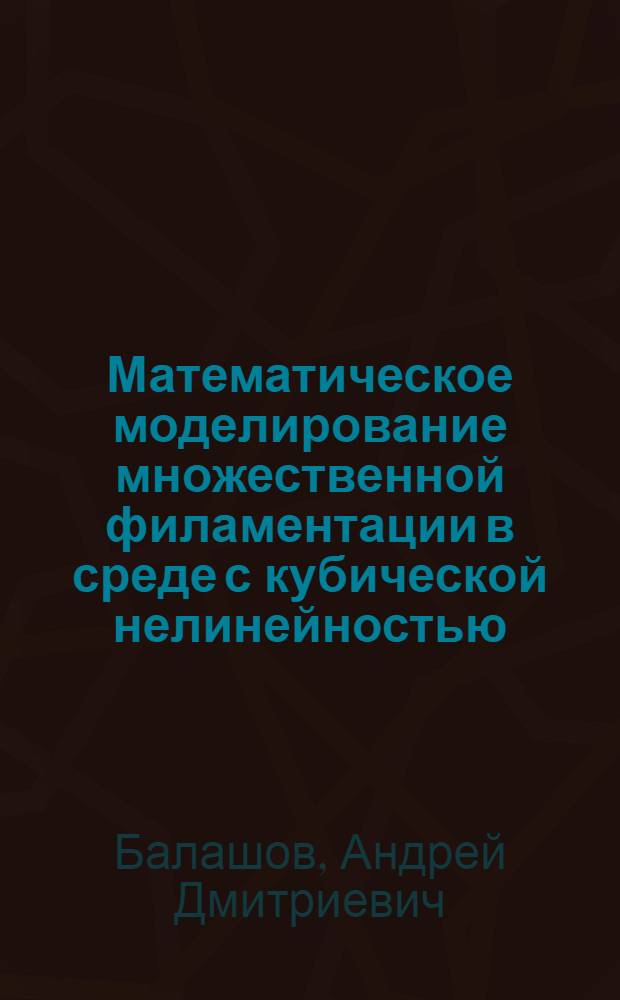 Математическое моделирование множественной филаментации в среде с кубической нелинейностью : автореф. дис. на соиск. учен. степ. канд. физ.-мат. наук : специальность 05.13.18 <Мат. моделирование, числ. методы и комплексы программ>