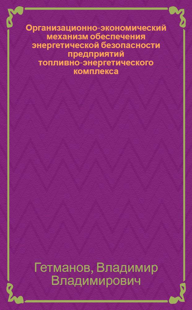 Организационно-экономический механизм обеспечения энергетической безопасности предприятий топливно-энергетического комплекса : автореф. дис. на соиск. учен. степ. канд. экон. наук : специальность 08.00.05 <Экономика и упр. нар. хоз-вом>