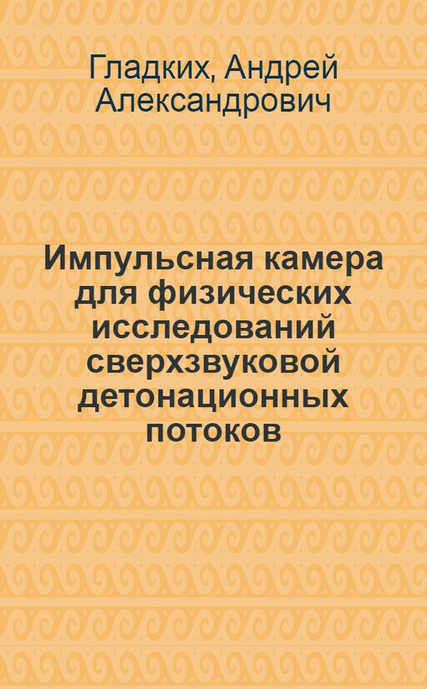 Импульсная камера для физических исследований сверхзвуковой детонационных потоков : автореферат диссертации на соискание ученой степени к.т.н. : специальность 01.04.01