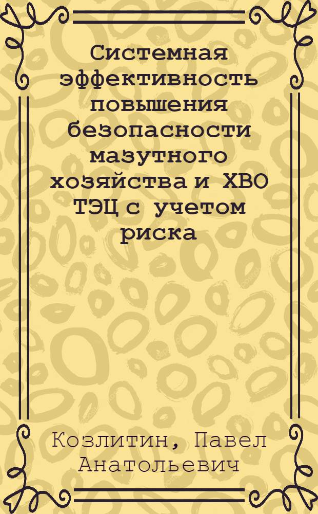 Системная эффективность повышения безопасности мазутного хозяйства и ХВО ТЭЦ с учетом риска : автореф. дис. на соиск. учен. степ. канд. техн. наук : специальность 05.14.01 <Энергет. системы и комплексы>