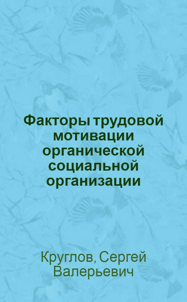 Факторы трудовой мотивации органической социальной организации : автореф. дис. на соиск. учен. степ. канд. социол. наук : специальность 22.00.03 <Экон. социология и демография>