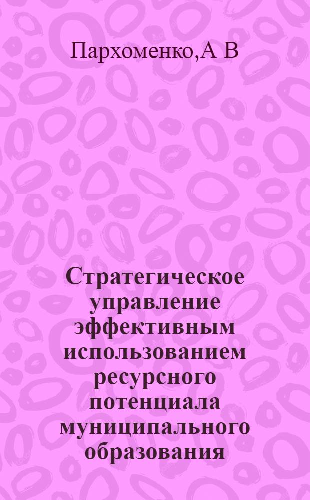Стратегическое управление эффективным использованием ресурсного потенциала муниципального образования : автореферат диссертации на соискание ученой степени : специальность
