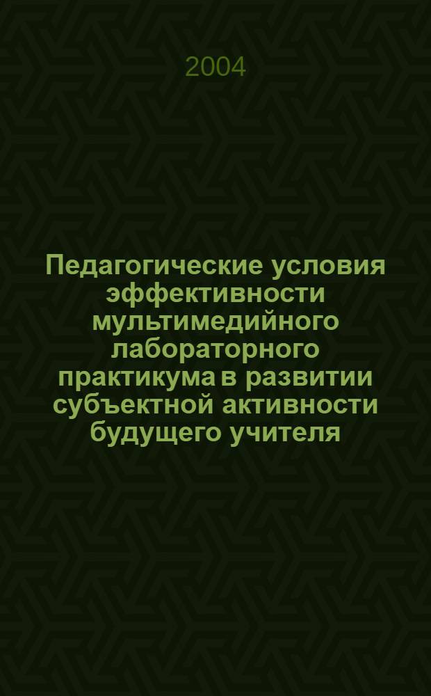 Педагогические условия эффективности мультимедийного лабораторного практикума в развитии субъектной активности будущего учителя : автореферат диссертации на соискание ученой степени к.п.н. : специальность 13.00.08