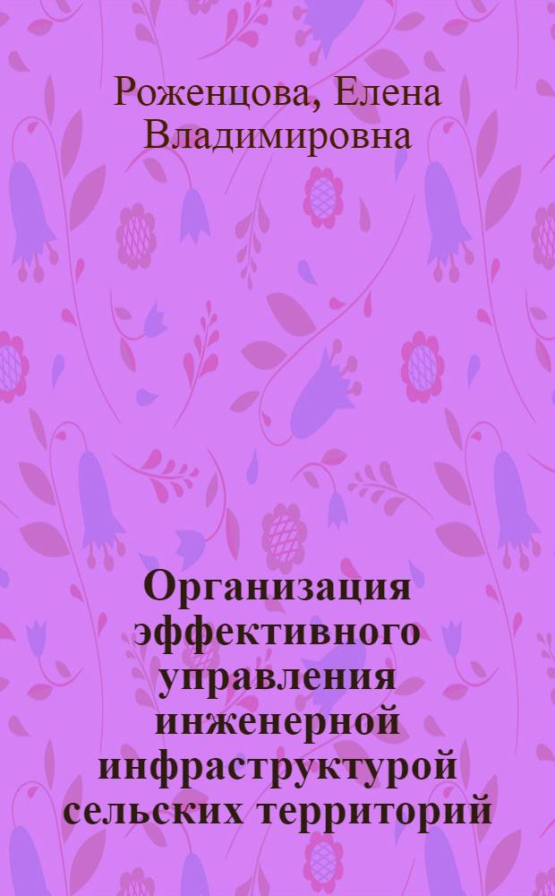 Организация эффективного управления инженерной инфраструктурой сельских территорий : автореф. дис. на соиск. учен. степ. канд. экон. наук : специальность 08.00.05 <Экономика и упр. нар. хоз-вом>