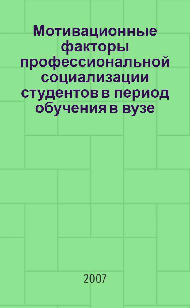 Мотивационные факторы профессиональной социализации студентов в период обучения в вузе : монография