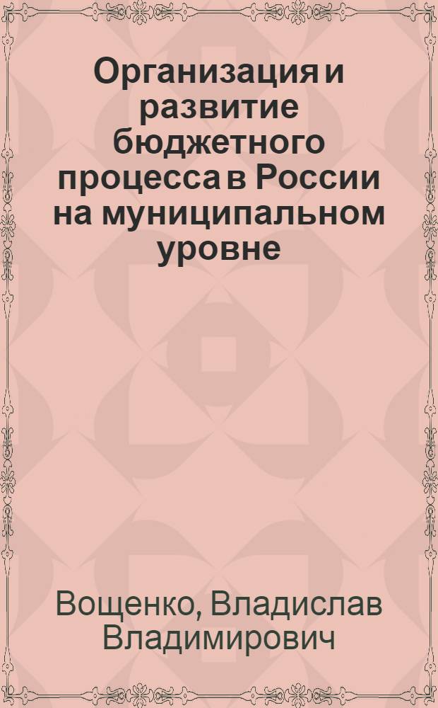 Организация и развитие бюджетного процесса в России на муниципальном уровне : автореф. дис. на соиск. учен. степ. канд. экон. наук : специальность 08.00.10 <Финансы, денеж. обращение и кредит>