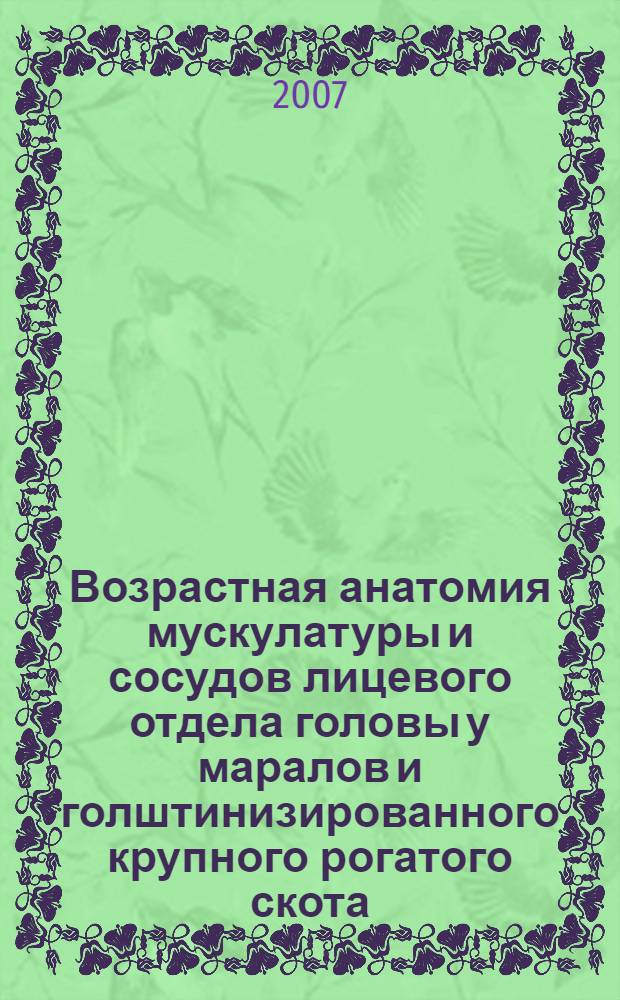 Возрастная анатомия мускулатуры и сосудов лицевого отдела головы у маралов и голштинизированного крупного рогатого скота : (топографо-анатомическое исследование) : автореф. дис. на соиск. учен. степ. канд. ветеринар. наук : специальность 16.00.02 <Патология, онкология и морфология животных>