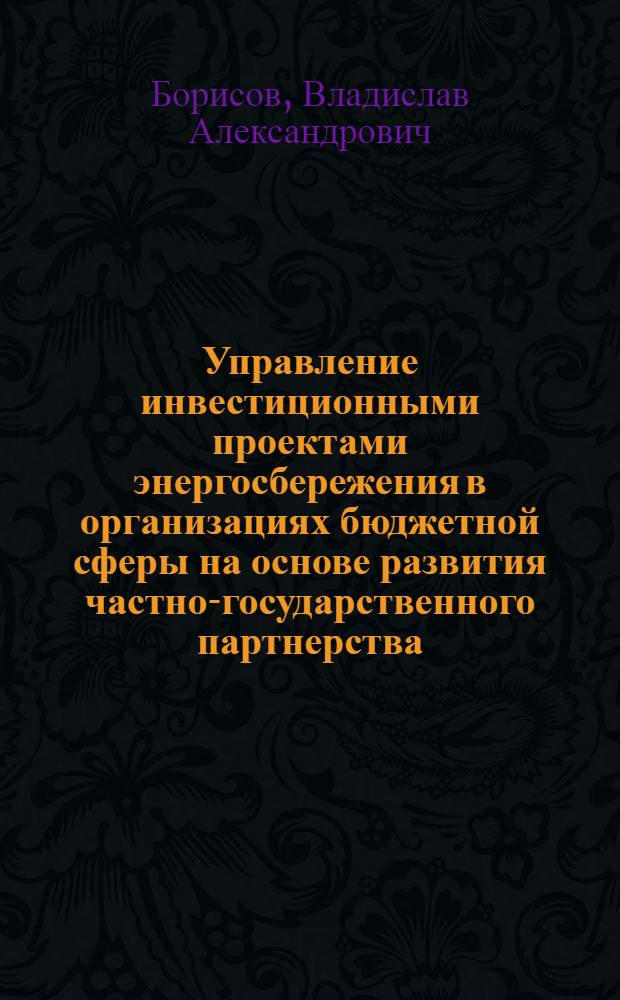 Управление инвестиционными проектами энергосбережения в организациях бюджетной сферы на основе развития частно-государственного партнерства : автореф. дис. на соиск. учен. степ. канд. экон. наук : специальность 08.00.05 <Экономика и упр. нар. хоз-вом>