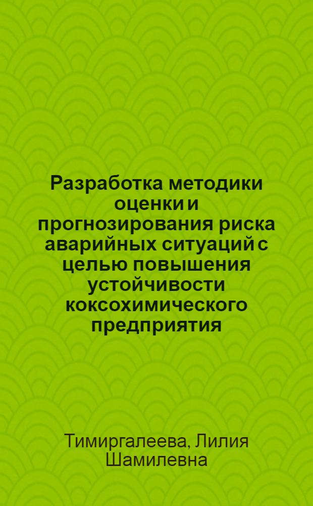 Разработка методики оценки и прогнозирования риска аварийных ситуаций с целью повышения устойчивости коксохимического предприятия : (на примере коксохимического производства ОАО"Магнитогорский металлкргический комбинат") : автореф. дис. на соиск. учен. степ. канд. техн. наук : специальность 05.26.03 <Пожар. и пром. безопасность>
