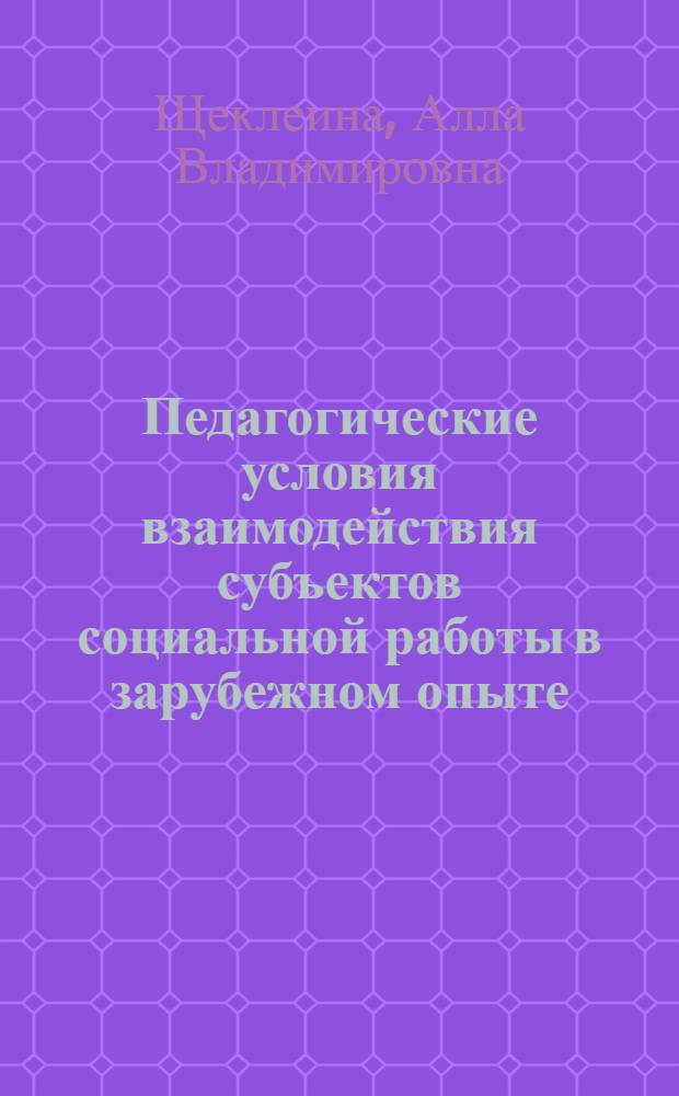 Педагогические условия взаимодействия субъектов социальной работы в зарубежном опыте : автореферат диссертации на соискание ученой степени к.п.н. : специальность 13.00.06