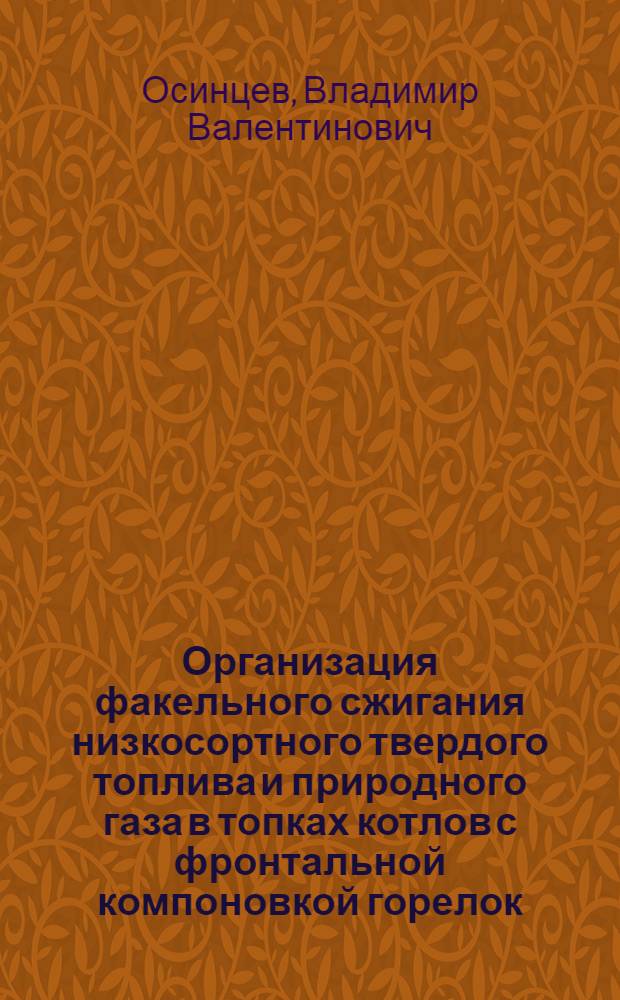 Организация факельного сжигания низкосортного твердого топлива и природного газа в топках котлов с фронтальной компоновкой горелок : монография