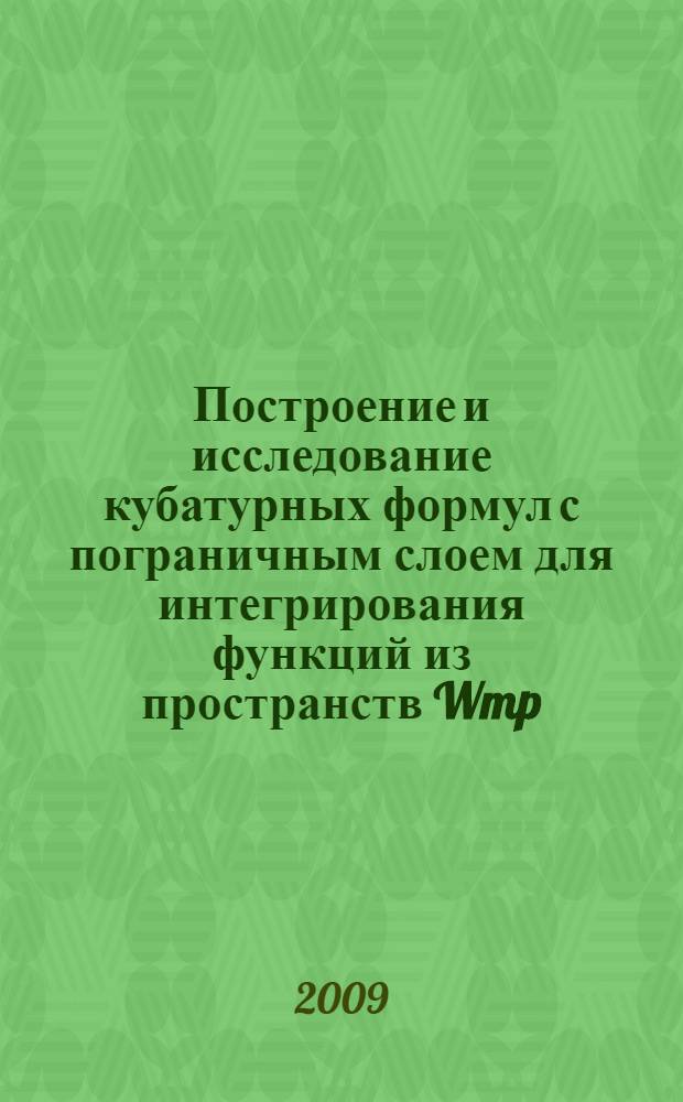 Построение и исследование кубатурных формул с пограничным слоем для интегрирования функций из пространств Wmp(En) : автореф. дис. на соиск. учен. степ. канд. физ.-мат. наук : специальность 01.01.07 <Вычисл. математика>