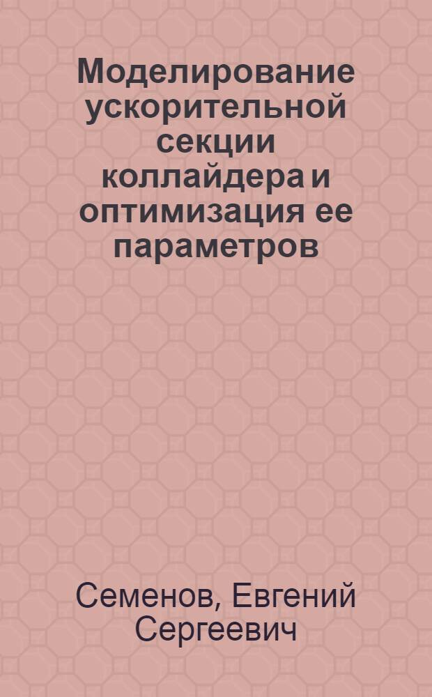 Моделирование ускорительной секции коллайдера и оптимизация ее параметров : автореф. дис. на соиск. учен. степ. канд. физ.-мат. наук : специальность 05.13.18 <Мат. моделирование, числ. методы и комплексы программ>