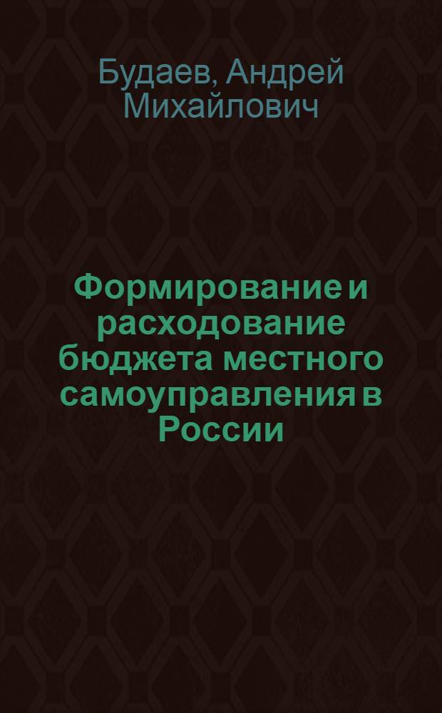 Формирование и расходование бюджета местного самоуправления в России : (конституцинно-правовой аспект) : автореф. дис. на соиск. учен. степ. канд. юрид. наук : специальность 12.00.02 <Конституц. право; муницип. право>
