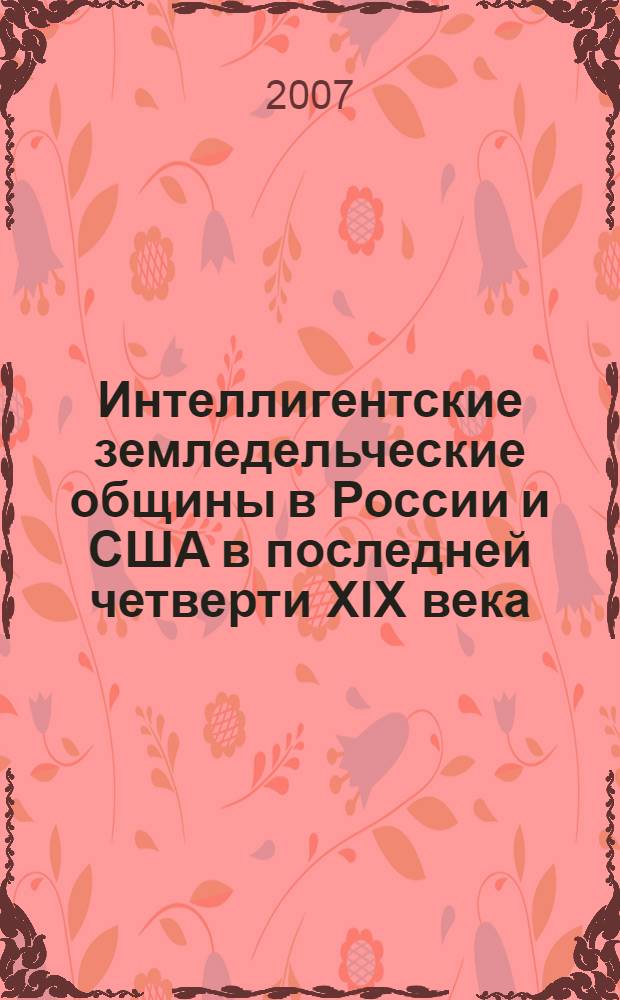 Интеллигентские земледельческие общины в России и США в последней четверти XIX века (культурологические аспекты) : автореферат диссертации на соискание ученой степени к. ист. н. : специальность 24.00.01 <теория и история культуры>